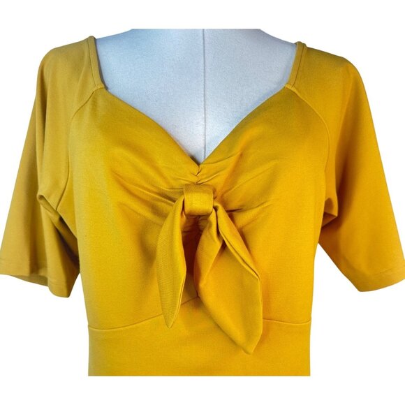 2/$30 Voodoo Vixen XXL Mustard Yellow Tie-Front Top Short Sleeve Nylon Blend - Picture 10 of 12